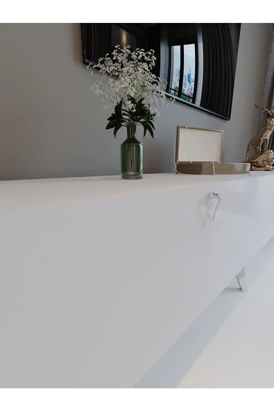 Myniture Home & Living Festival Tv Ünitesi S3011-1 Beyaz Parlak Silver detaylı Minifiks Bağlantı Tv Sehpası - Resim 4