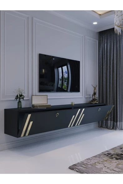Myniture Home & Living Duvara Monte Tv Sehpası Antrasit Gold G6300-4 - 2