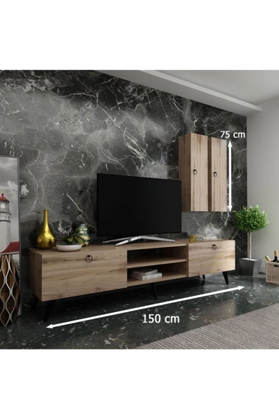 MobilyaFırsat Ideal Tv Ünitesi Duvar Raf Ve Dolaplı Q7818-3 Çırağan - Resim 2