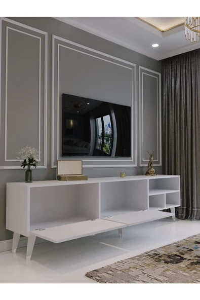 Myniture Home & Living Festival Tv Ünitesi S6501-1 Beyaz Parlak Silver detaylı Minifiks Bağlantı Tv Sehpası - 3