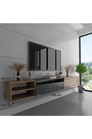 Myniture Home & Living Duvara Monte Tv Sehpası S6111-7 Çırağan Antrasit Çırağan - Resim 3