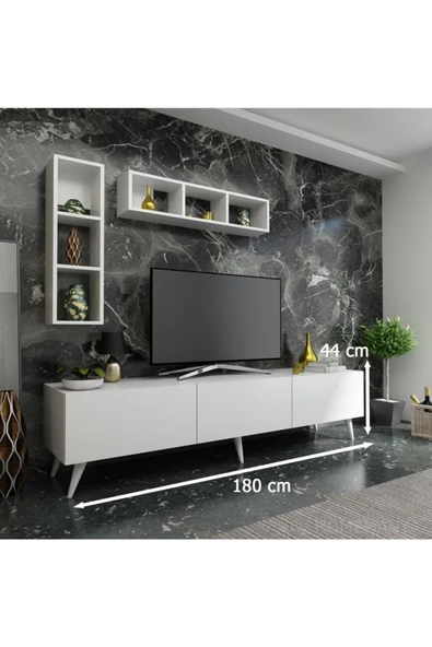 MobilyaFırsat Ideal Tv Ünitesi Duvar Rafı Q7004-1 Beyaz - Resim 2