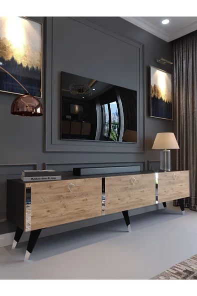 Myniture Home & Living Festival Tv Sehpası S3817-4-6 Silver Antrasit Atlantik Çam