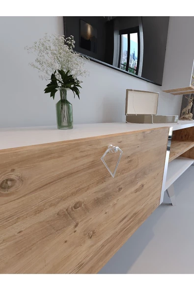 Myniture Home & Living Festival Tv Ünitesi G3006-6-1 BEYAZ ATLANTİK SİLVER COLOR Tv Sehpası ve Duvar Rafı - 4