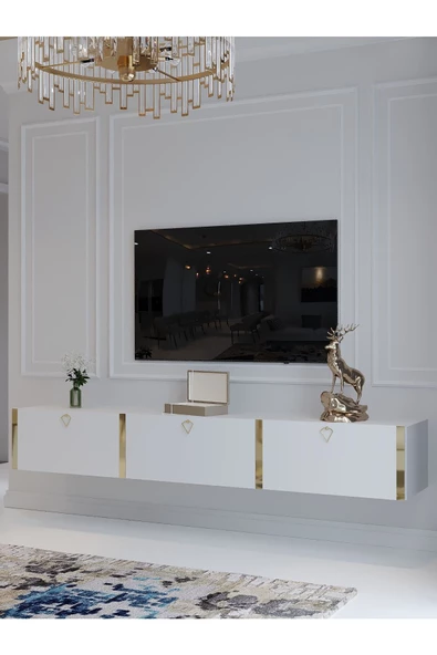 Myniture Home & Living Festival Duvara Monte Tv Sehpası Beyaz G10017-1 - Resim 3
