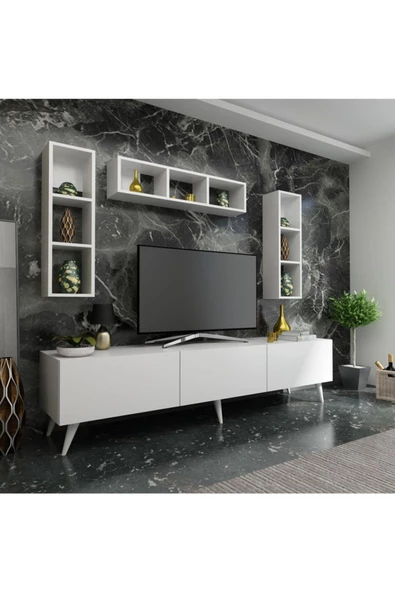MobilyaFırsat Ideal Tv Ünitesi Duvar Rafı Q7007-1 Beyaz