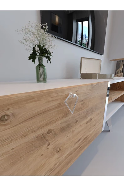 Myniture Home & Living Festival Tv Ünitesi S3009-6-1 BEYAZ ATLANTİK SİLVER COLOR Tv Sehpası ve Duvar Rafı - Resim 4