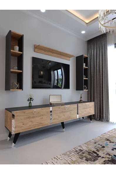 Myniture Home & Living Festival Tv Ünitesi S3008-4-6 ANT. A. ÇAM - COLOR SİLVER Tv Sehpası ve Duvar Rafı ürün görseli 1