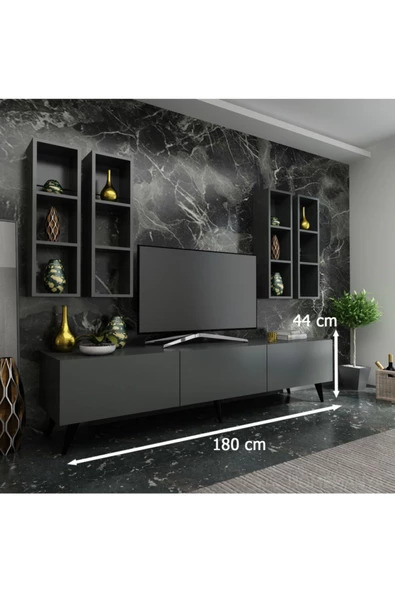 MobilyaFırsat Ideal Tv Ünitesi Duvar Rafı Q7002-4 Antrasit - 2