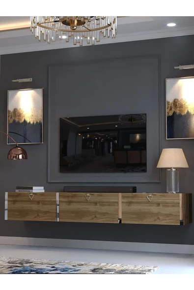 Myniture Home & Living Festival Duvara Monte Tv Sehpası Ceviz S10017-2 Silver - Resim 3