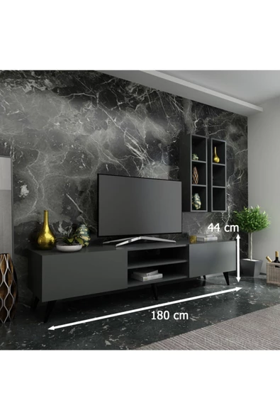 MobilyaFırsat Ideal Tv Ünitesi Duvar Rafıq7000-4 Antrasit - Resim 2