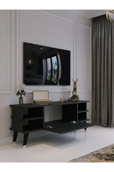 Myniture Home & Living Festival Tv Sehpası S6306-4 Antrasit Silver detaylı Minifiks Bağlantı Tv Ünitesi - Resim 3