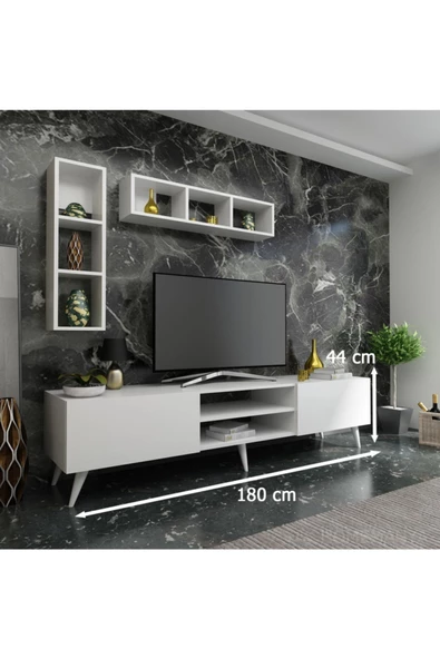 MobilyaFırsat Ideal Tv Ünitesi Duvar Rafı Q7005-1 Beyaz - Resim 2