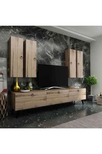 Myniture Home & Living Ideal Tv Ünitesi + Duvar Raf Ve Dolaplı Q7820-3 Çırağan