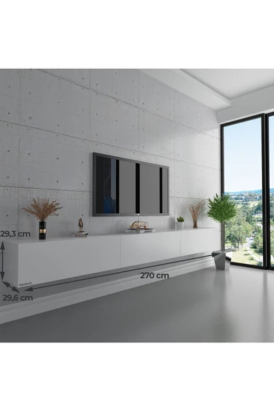 Myniture Home & Living Duvara Monte Tv Sehpası Beyaz S6108-1 - 3