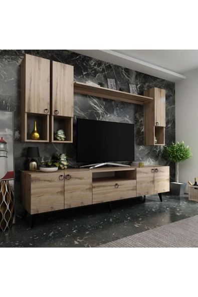 MobilyaFırsat Ideal Tv Ünitesi Duvar Raf Ve Duvar Dolaplı Q7024-3 Çırağan