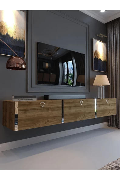 Myniture Home & Living Festival Duvara Monte Tv Sehpası Ceviz S10017-2 Silver ürün görseli 1