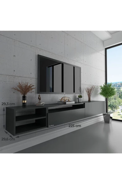 Myniture Home & Living Duvara Monte Tv Sehpası Antrasit S6111-4 - Resim 3