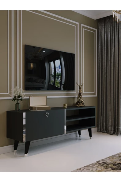 Myniture Home & Living Festival Tv Sehpası S6304-4 Antrasit Silver detaylı Minifiks Bağlantı Tv Ünitesi ürün görseli 1