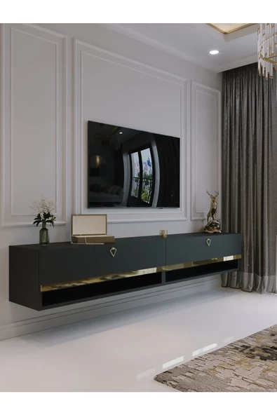 Myniture Home & Living Duvara Monte Tv Sehpası Antrasit Gold G6301-4