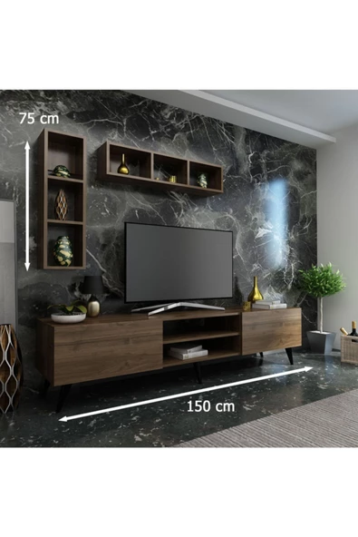 MobilyaFırsat Ideal Tv Ünitesi Duvar Raflı Q7805-2 Ceviz - 2