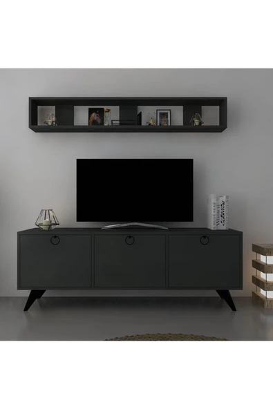 Myniture Home & Living Raflı Tv Ünitesi Kulplu Dolaplı Modern Tv Sehpası Q3029-4 - Resim 2
