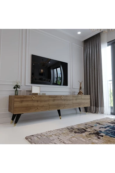 Myniture Home & Living Modern Tv Sehpası Üçgen Kulp Kepli Q8017-2 Ceviz