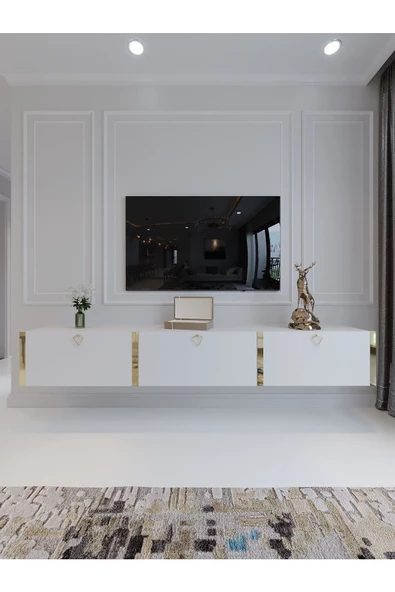 Myniture Home & Living Festival Duvara Monte Tv Sehpası Beyaz G10017-1 - Resim 2