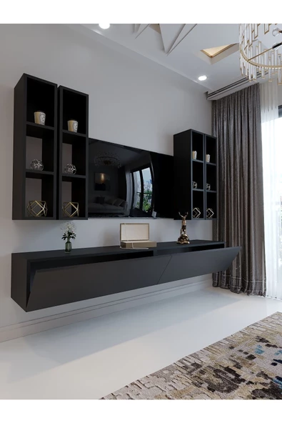 Myniture Home & Living Festival Tv Sehpası Q6401-4 Antrasit Minifiks Bağlantı Duvara Monte Tv Ünitesi - Resim 3