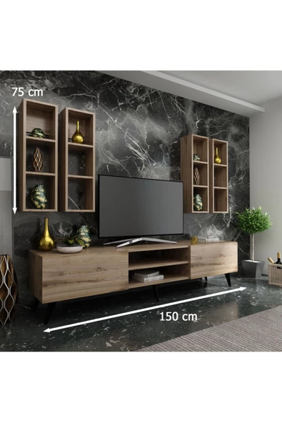 MobilyaFırsat Ideal Tv Ünitesi Duvar Raflı Q7801-3 Çırağan - Resim 2