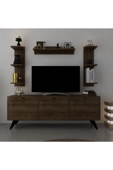 Myniture Home & Living Icon Raflı Tv Ünitesi Q3028-2 Ceviz Kulplu Dolaplı Modern Tv Sehpası - 2