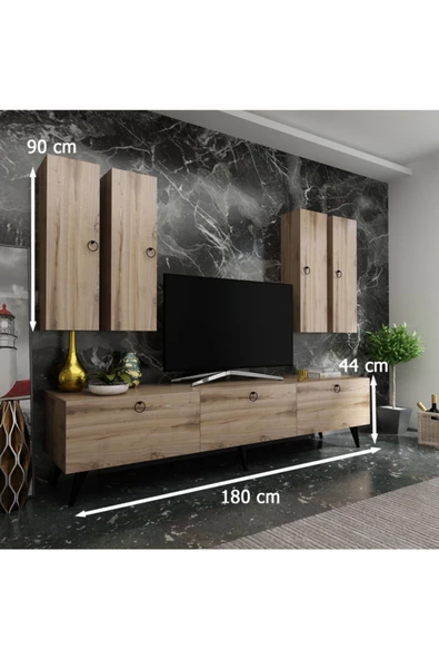 MobilyaFırsat Ideal Tv Ünitesi Duvar Raf Ve Duvar Dolaplı Q7020-3 Çırağan - Resim 2