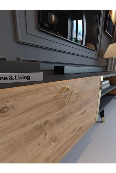 Myniture Home & Living Festival Tv Sehpası G3830-4-6 Gold Antrasit A. Çam - Resim 4
