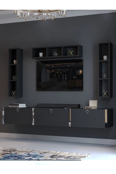 Myniture Home & Living Festival Tv Ünitesi S13007-4 Antrasit Silver Duvara Monte tv sehpası - Resim 3