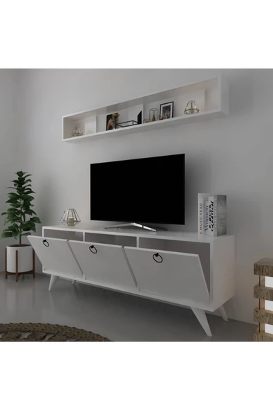 Myniture Home & Living Icon Raflı Tv Ünitesi Q3029-1 Kulplu Dolaplı Modern Tv Sehpası - Resim 4