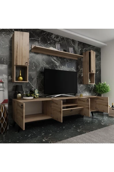 MobilyaFırsat Ideal Tv Ünitesi Duvar Raf Ve Duvar Dolaplı Q7025-3 Çırağan - Resim 2