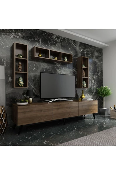 MobilyaFırsat Ideal Tv Ünitesi Duvar Rafı Q7007-2 Ceviz ürün görseli 1