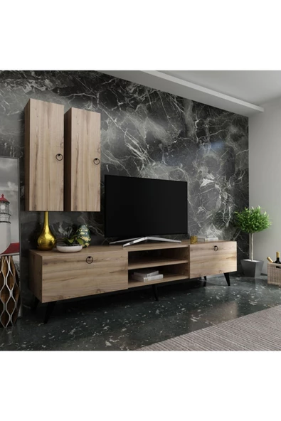 Myniture Home & Living Tv Ünitesi + Duvar Raf Ve Dolaplı Q7822-3 Çırağan