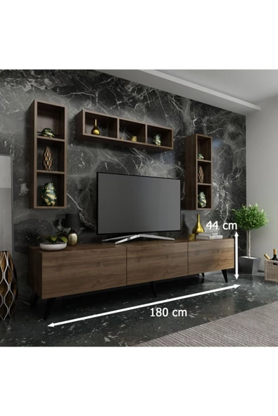 MobilyaFırsat Ideal Tv Ünitesi Duvar Rafı Q7007-2 Ceviz - Resim 2