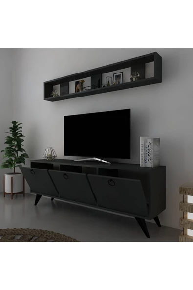 Myniture Home & Living Raflı Tv Ünitesi Kulplu Dolaplı Modern Tv Sehpası Q3029-4 - Resim 4