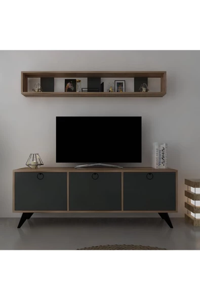 Myniture Home & Living Icon Raflı Tv Ünitesi Q3029-6 Kulplu Dolaplı Modern Tv Sehpası - 2