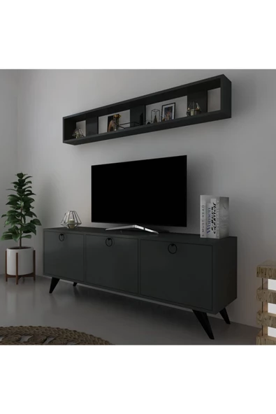 Myniture Home & Living Raflı Tv Ünitesi Kulplu Dolaplı Modern Tv Sehpası Q3029-4 ürün görseli 1