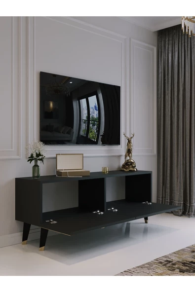 Myniture Home & Living Festival Tv Sehpası G6305-4 Antrasit Gold detaylı Minifiks Bağlantı Tv Ünitesi - Resim 3