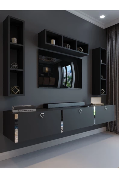 Myniture Home & Living Festival Tv Ünitesi S13007-4 Antrasit Silver Duvara Monte tv sehpası ürün görseli 1