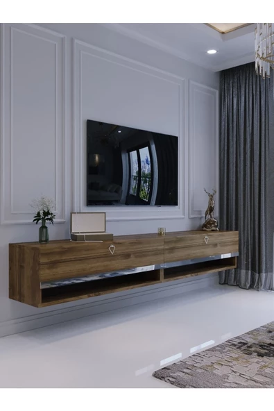 Myniture Home & Living Duvara Monte Tv Sehpası Ceviz Gümüş S6301-2