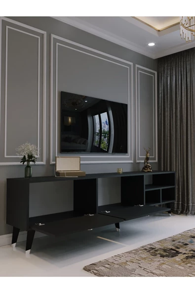 Myniture Home & Living Festival Tv Ünitesi S6501-4 Antrasit Silver detaylı Minifiks Bağlantı Tv Sehpası - Resim 3