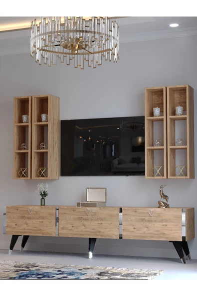 Myniture Home & Living Festival Tv Ünitesi S3002-6 ATLANTİK SİLVER COLOR Tv Sehpası ve Duvar Rafı - Resim 3