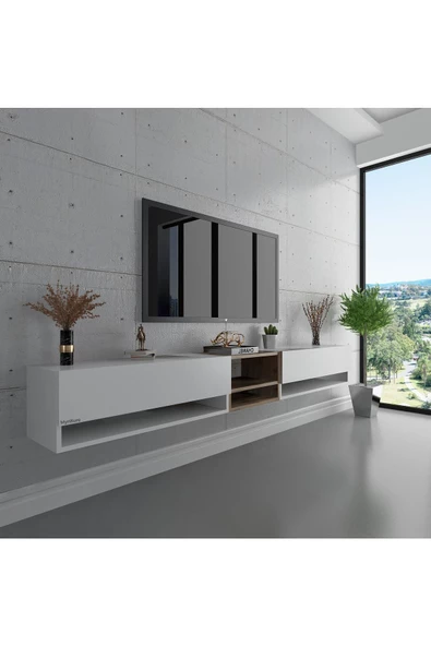 Myniture Home & Living Duvara Monte Tv Sehpası Beyaz S6104-1 ürün görseli 1