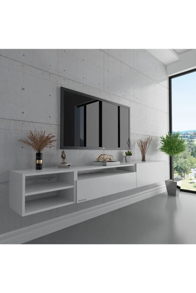 Myniture Home & Living Duvara Monte Tv Sehpası Beyaz S6111-1 ürün görseli 1