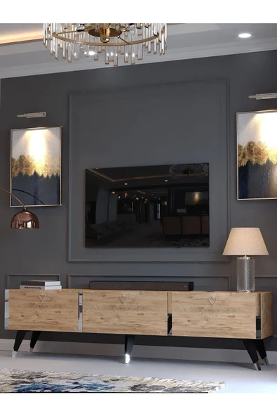 Myniture Home & Living Festival Tv Sehpası S3817-6 Silver Atlantik Çam - Resim 3